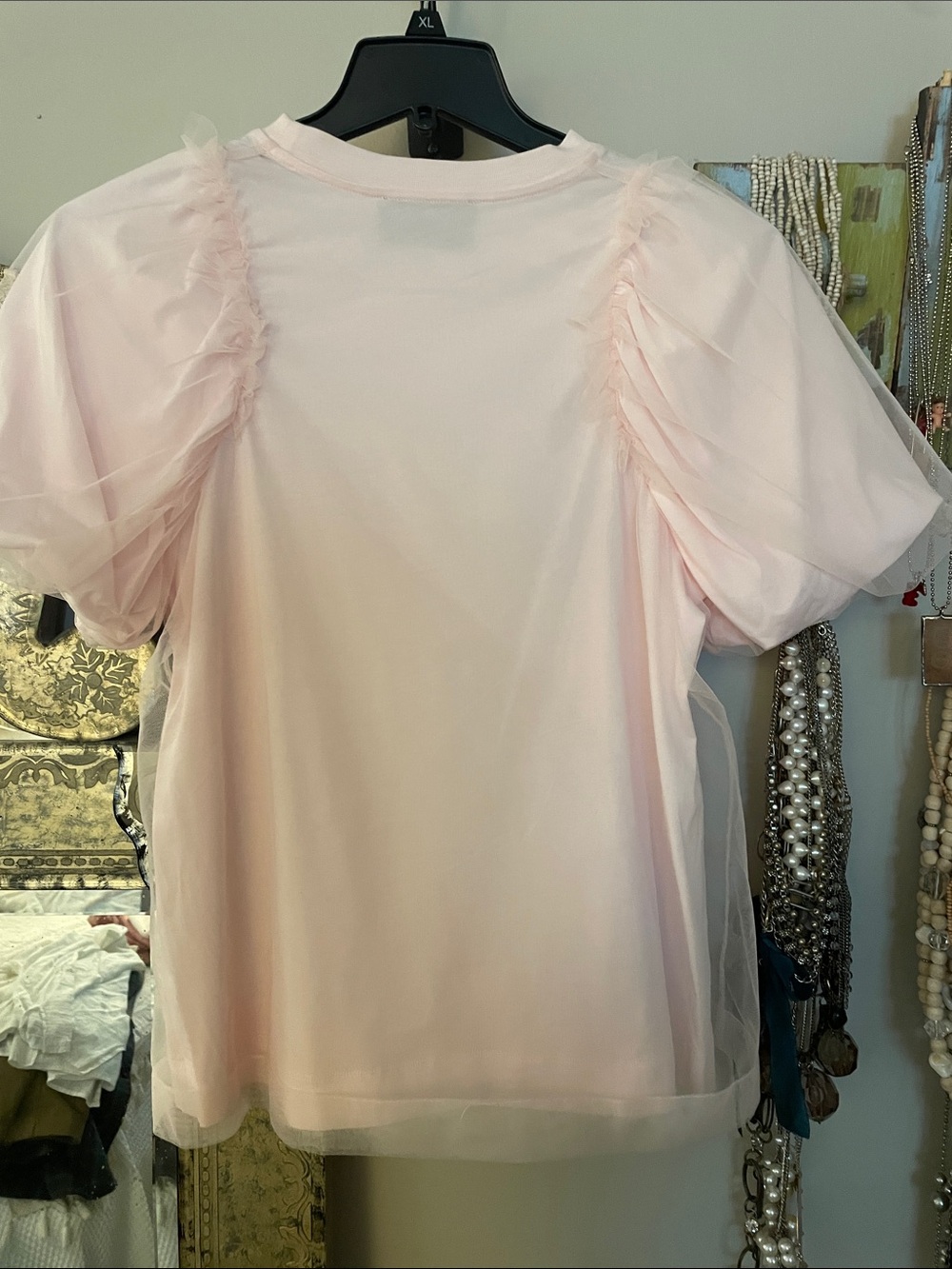 Simone Rocha Pale Pink Puff Sleeve Tulle Rosette Tee - Picture 4 of 5